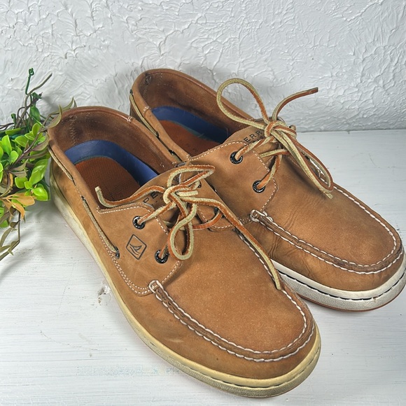 Sperry Men’s Top Sider Leather Boat Shoes Leather Ties Rubber Soles Size 11 M - Picture 4 of 12